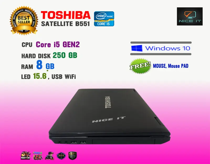 ภาพสินค้าโน๊ตบุ๊ค Notebook Toshiba Core i5 Ram 8 GB (GTAV, Fifa4, ROV, PUBG Lite, Freefire, Sim4 ทดสอบแล้วเล่นได้ครับ) จากร้าน NiceIT. บน Lazada ภาพที่ 6