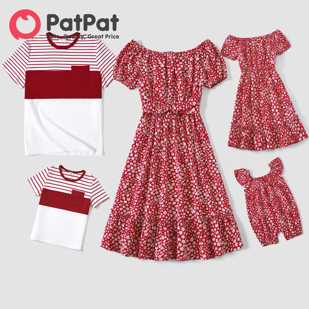 PatPat Family Matching Short-sleeve Stripe Print Color-block T