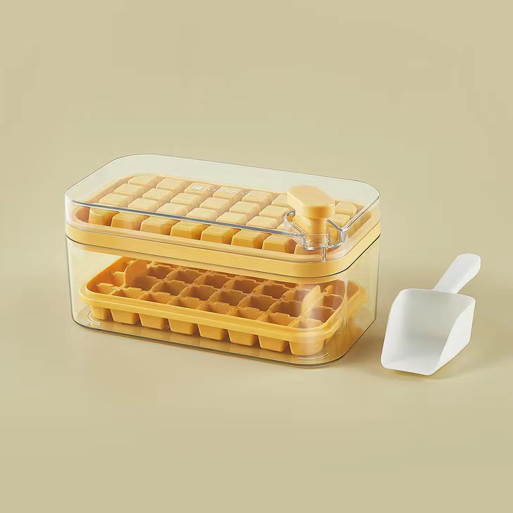 Ice Cube Silicone Press Ice Box Single và Double Layer Square Ice Cube Khuôn di động Công suất lớn Ice Cube Ice lưu trữ hộp với nắp đậy