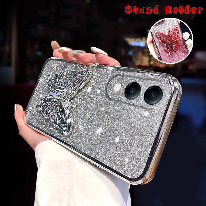 New Phone case Vivo Y04 Y29S Back cover with Cute Butterfly Stand Luxury Slim Gradient Clear Plating Glitter Girls For Vivo Y29S Y04 case. 