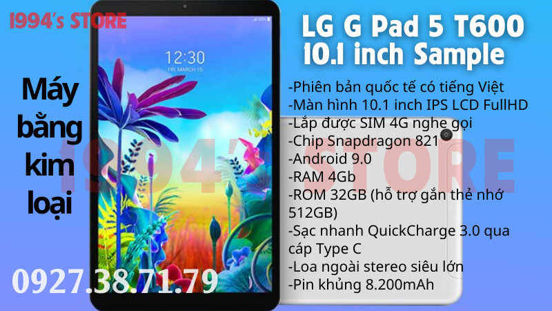 [CHƠI GAME + HỌC TẬP] Máy tính bảng LG G PAD 5 T600 - 4G LTE Nghe Gọi - Có sạc nhanh Quick Charge 3.0 - Lên mạng, xem video