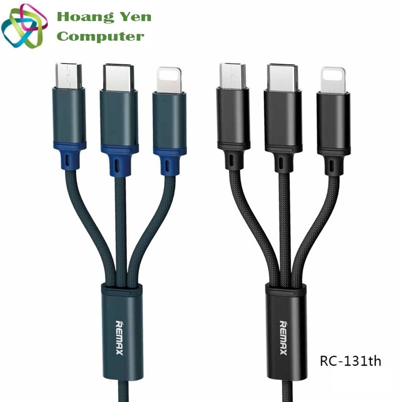 [HCM]Cáp Sạc Remax 3 Đầu RC-131TH Iphone - Micro usb - Type C  BH 3 tháng 1 đổi 1 - Hoàng Yến Computer