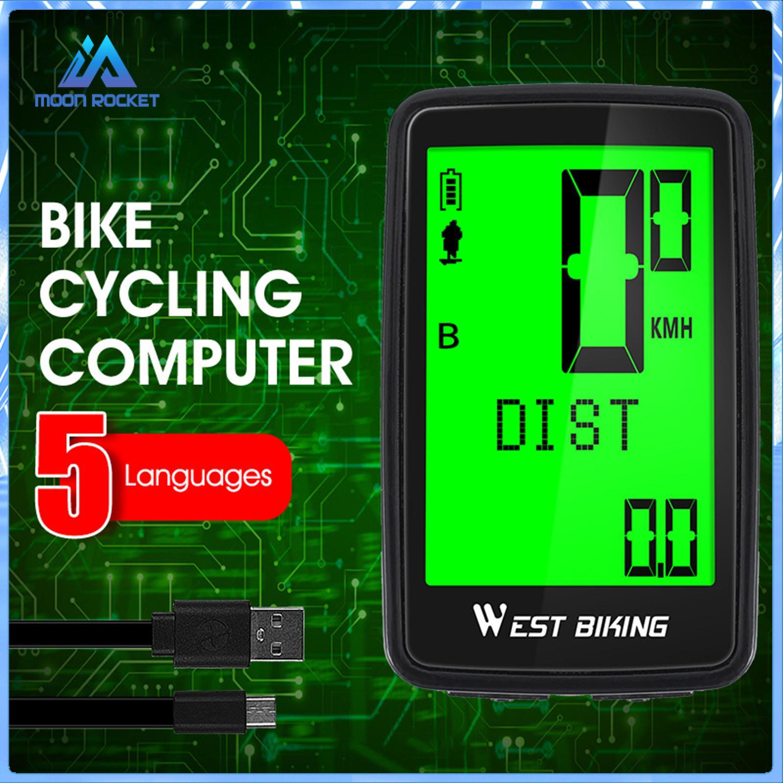 Moon ROCKET Waterproof Bicycle Computer Wireless MTB Bike Cycling Odometer Stopwatch Speedometer Support Five Languages LED Digital Rate