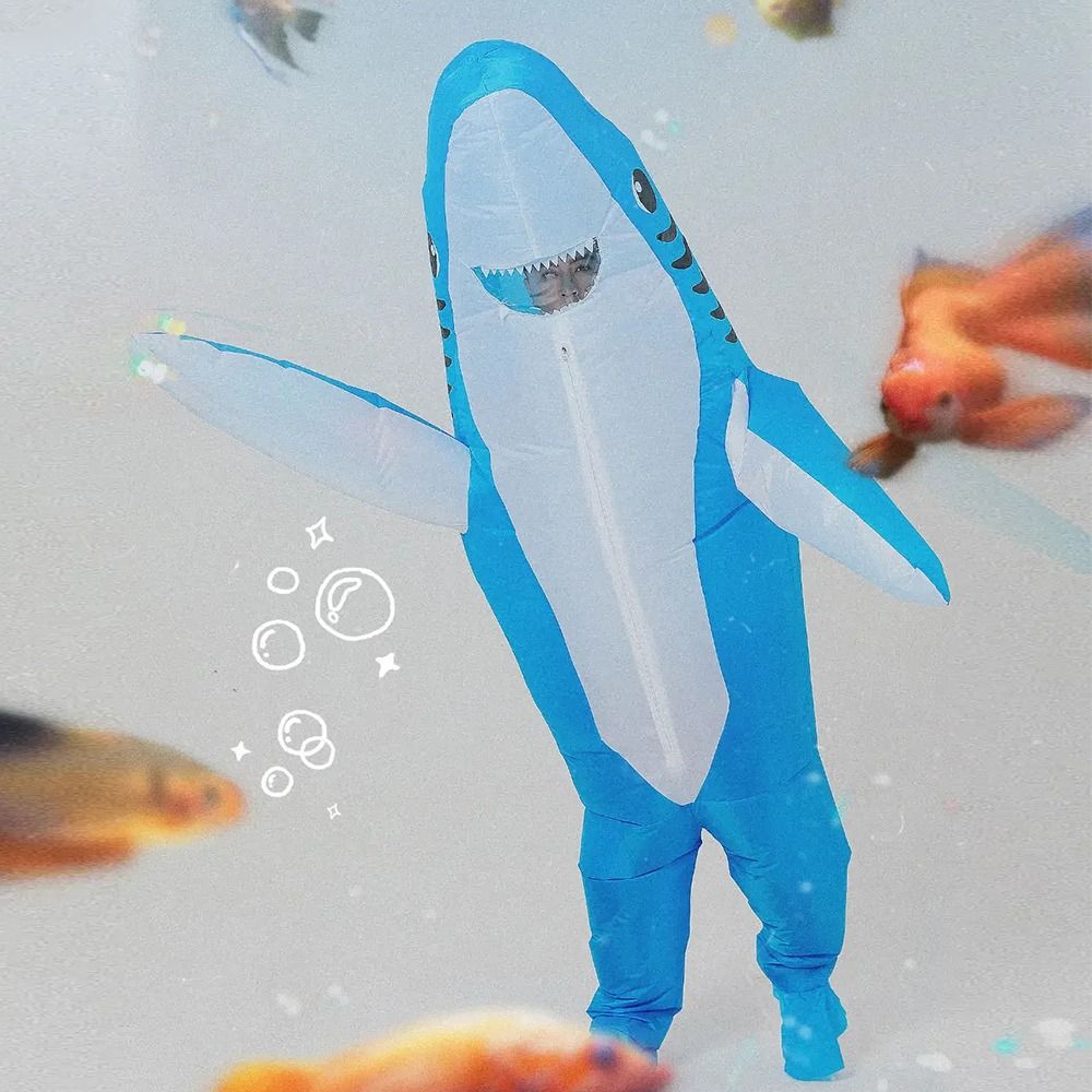 Funny Cute Shark Inflatable Suit Battery Box Full Body Jumpsuit Blow Up ...