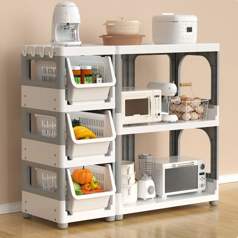 Foldable kitchen storage rack Floor multilayer microwave multifunctional storage cabinet Vegetable pot storage rack