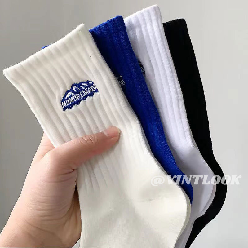 Vintlook Núi Tuyết thêu giữa vớ ống cho nam giới và phụ nữ của cùng một phong cách Ins đường bện dày Net Đỏ vài vớ