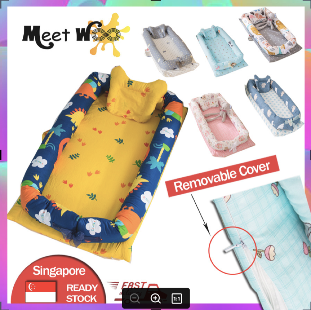Meet Woo【Singapore Stock】 High-quality cotton foldable sleeper portable kids bed soft Newborn baby crib baby product for 0-36M baby