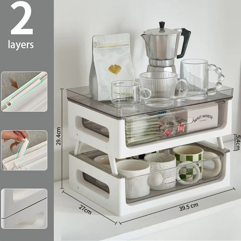 Stackable double-walled water cup storage rack, tabletop tea bag shelf, drawer capsule coffee storage shelf Save space plastic