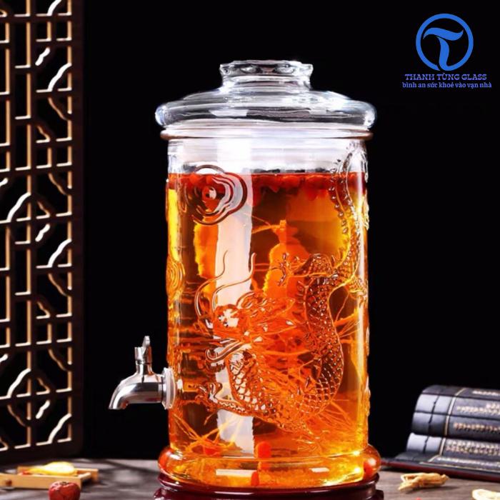 Bình Thủy Tinh Trụ Rồng  8 Lít (Có Vòi)