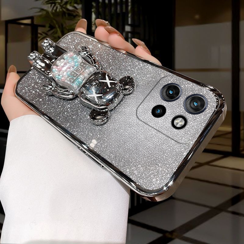 For Moto Edge 50 NEO 50 Fusion Pro Case with Cartoon 3D Bear Stand Luxury Slim Gradient Plating Glitter Girls Stylish For Motorola Edge 50 NEO 50 Pro Fusion Back Cover.