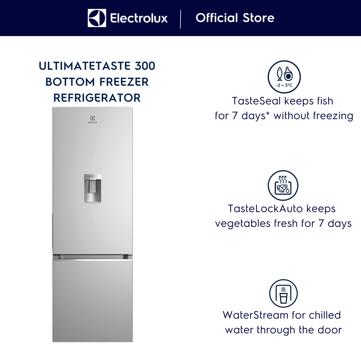 Electrolux EBB3742KA TasteSeal Inverter Refrigerator 333L with 2 Years