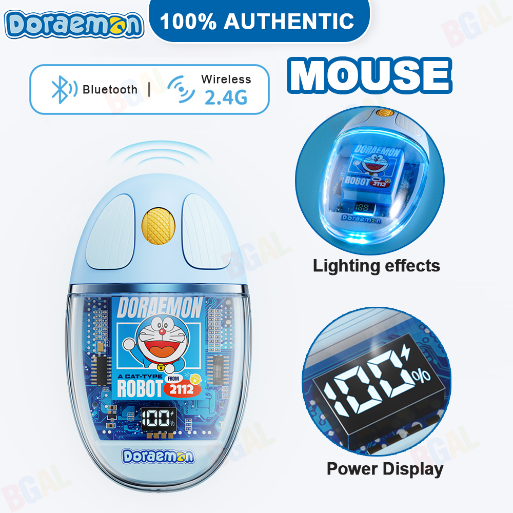 100% Authentic Doraemon Mouse Wireless Bluetooth Dual Mode Transparent Design Rechargeable for PC Laptop Computer Mute RST10855