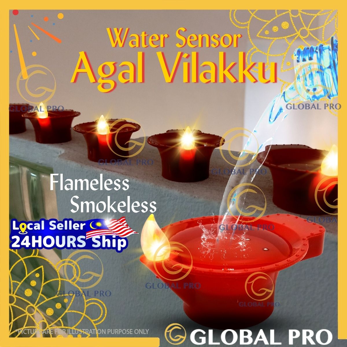 [1PC] FLAMELESS LED Diya Light Water Sensor Agal Vilakku LED Light For