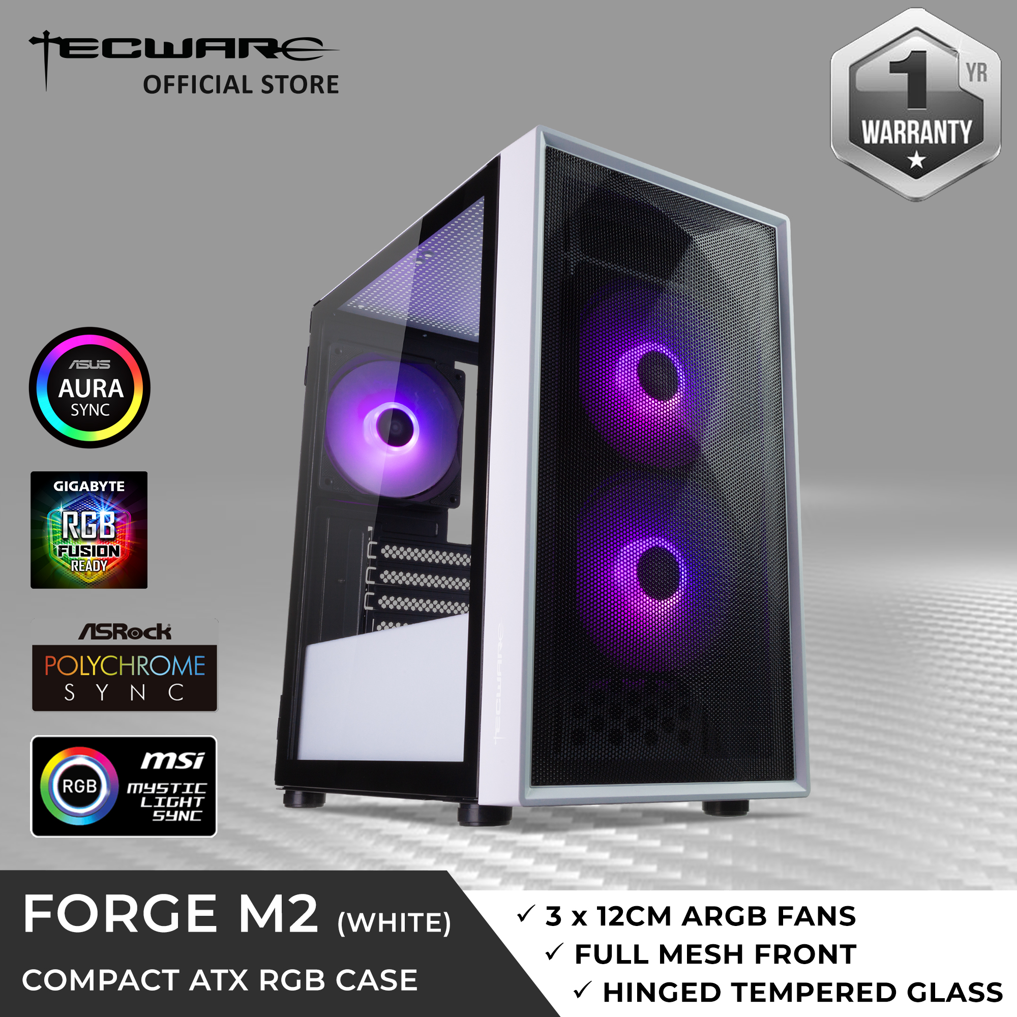 Tecware Forge M2 mATX case, 3 x 12cm ARGB sync fans, Mesh front