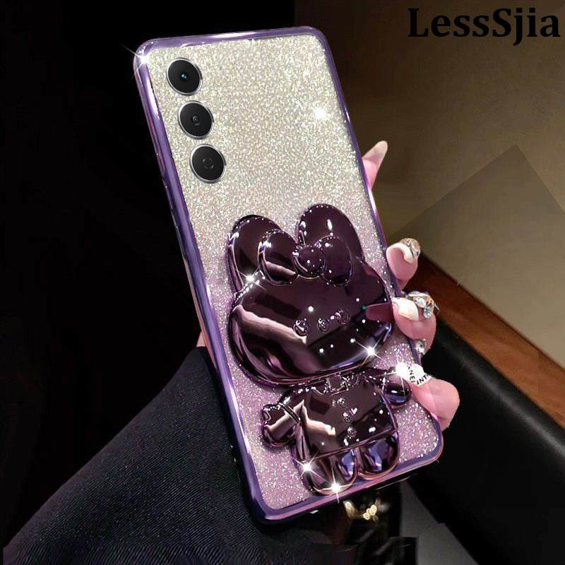 Phone cover Tecno Spark 40Pro Back case Camera Protection Semi Transparent Soft Silicone Rabbit bracket Shockproof Exquisite Glitter Powder For Tecno Spark 40 Pro + Phone casesd.