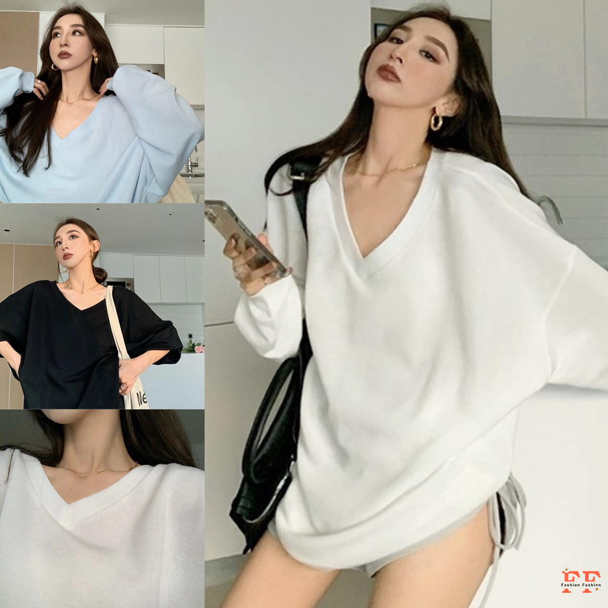 ‼️พร้อมส่ง ราคาถูก‼️ เสื้อยืดแขนยาวคอวีทรงใหญ่ 3 สี - Fashion2Fashion ...