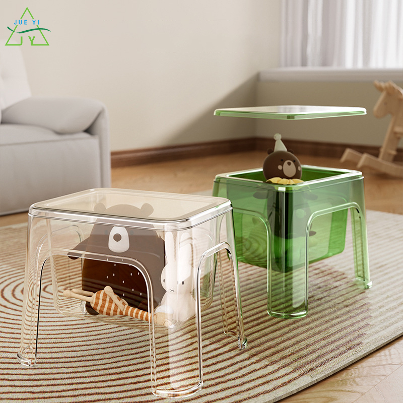 KS Plastic bench Storage plastic cabinet Multifunctional storage stool Transparent shoe changing stool Household thickening Storage bucket