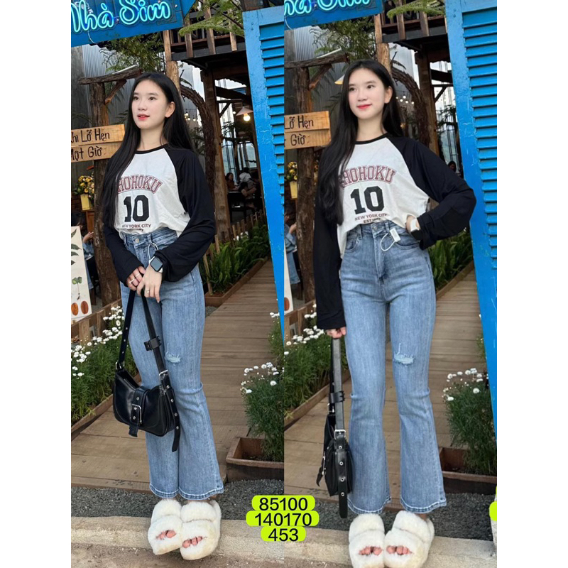 KCS⭐ Jeans ống loe co giãn rách 1line🔉