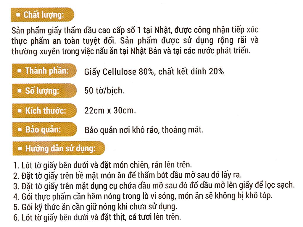 Giấy thấm dầu ăn 22 x 30cm  (50 tờ)
