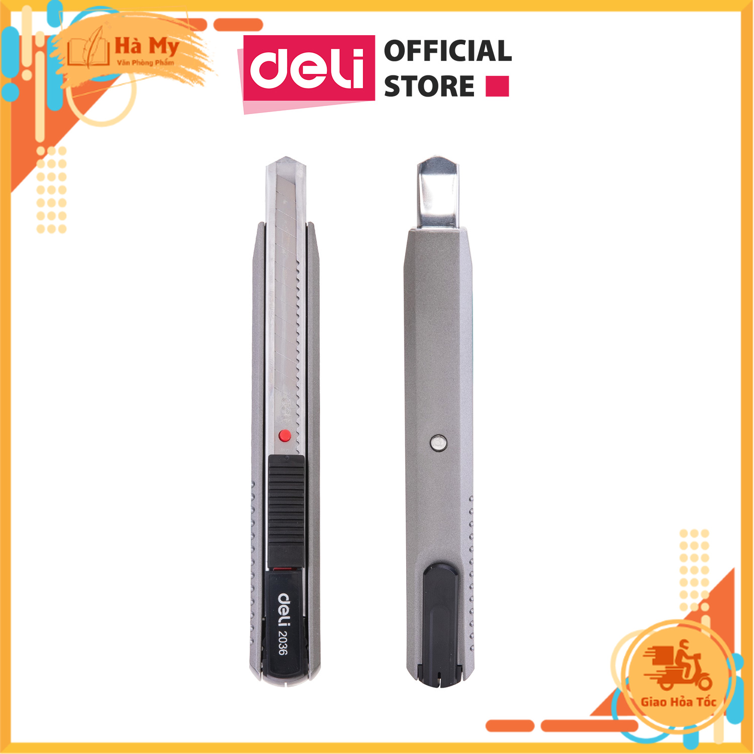 Dao Rọc Giấy Deli E2036 Tiện Dụng Lưỡi SK5 Sắc Bén Vỏ Bọc Kim Loại Chắc Chắn