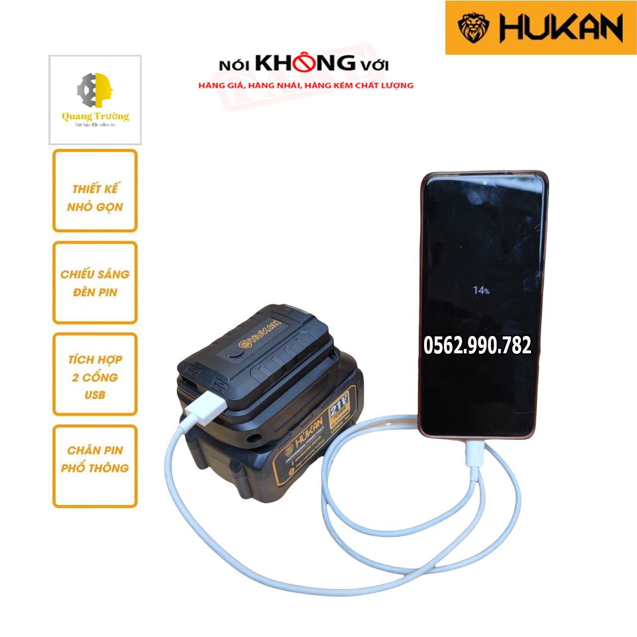 Bộ chuyển đổi dùng để sạc điện thoại qua pin máy khoan HUKAN VPC21 có cổng thumbnail