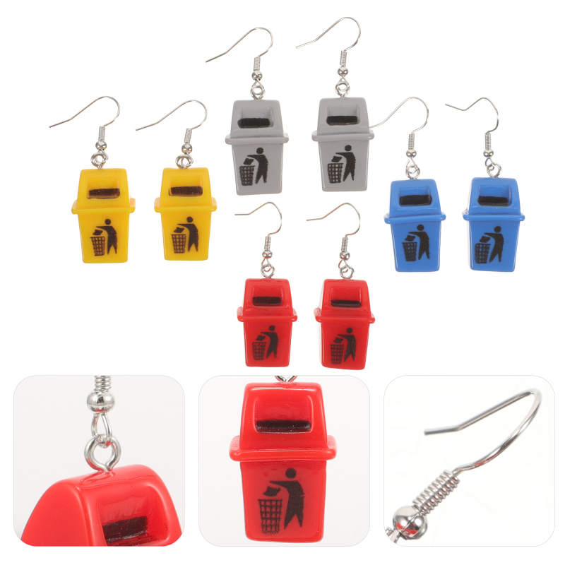 Boomss 4 Pairs Weird Earrings Trash Bin Shaped Earrings Women Funny Earrings Dangling Earrings