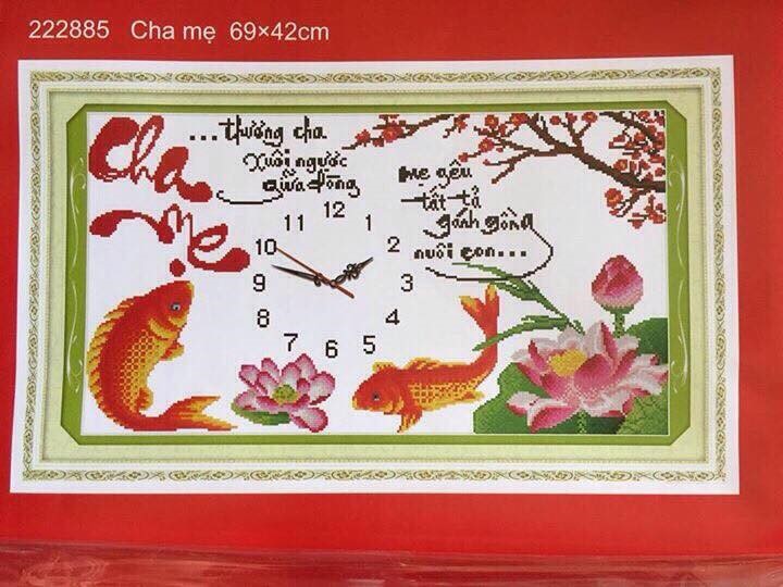 Tranh thêu chữ thập đồng hồ Cha mẹ 222885