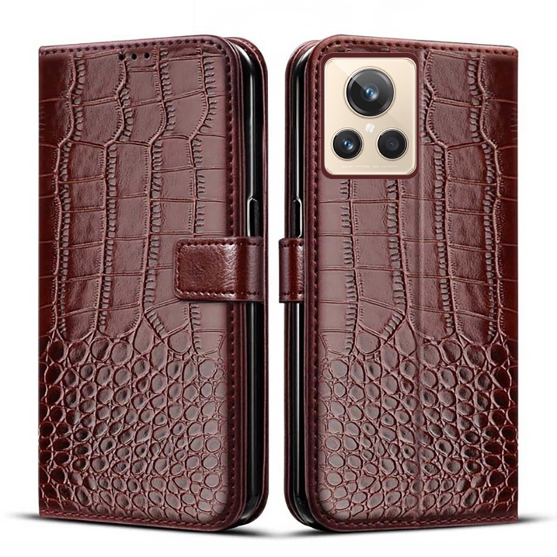 Crocodile Leather Phone Case For Realme GT2 Master Explorer Edition Flip Cover