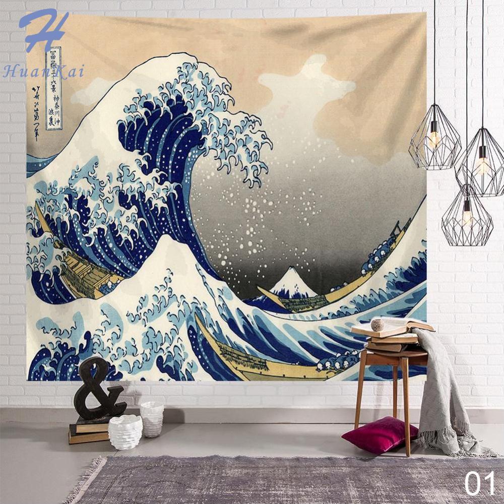 150*100 Japanese Ukiyo-e Style Hanging Tapestry Home Decorative Printed Blanket Beach Towel Fashion Sofa Wall Hanging Decor Photography Props Mandala Ocean Mountain Sunrise Hanging Carpet