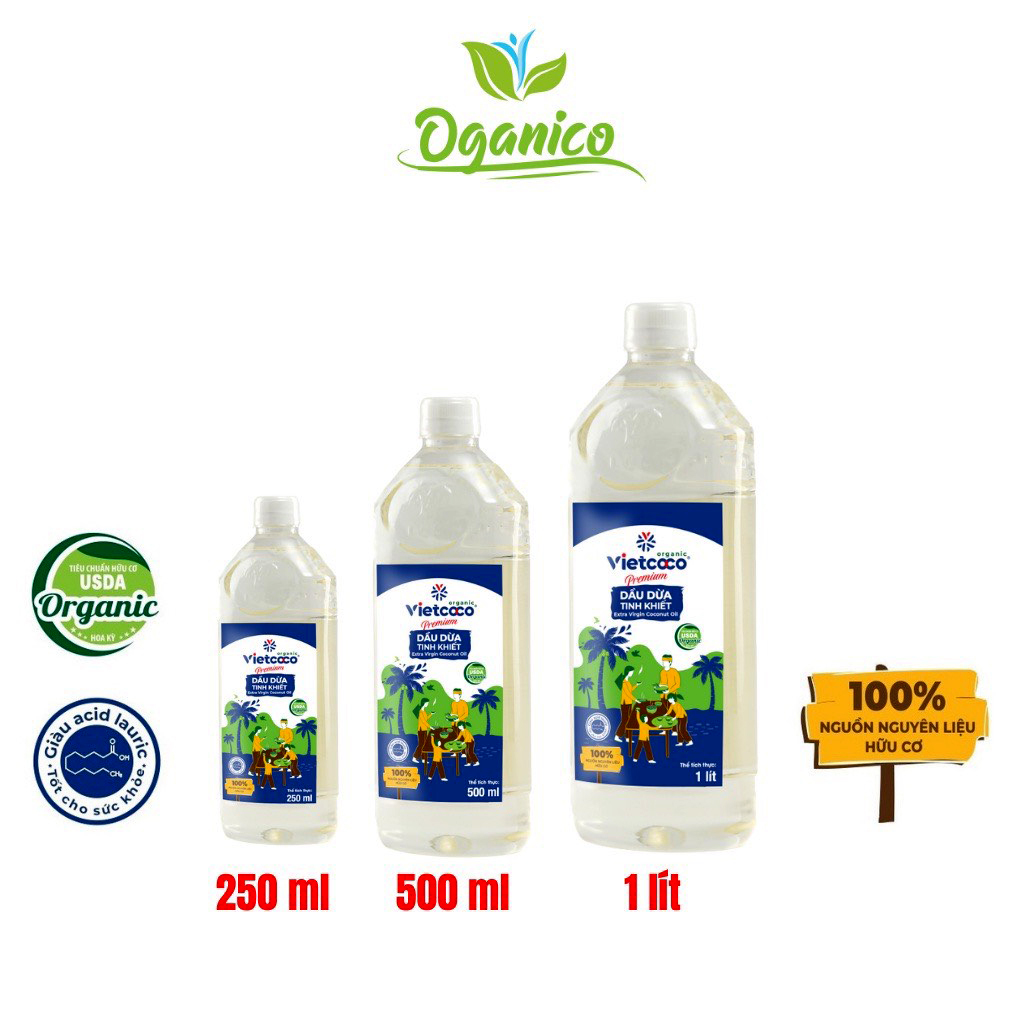 Dầu Dừa Tinh Khiết - Organic Vietcoco: 1lit - 500ML - 250ML