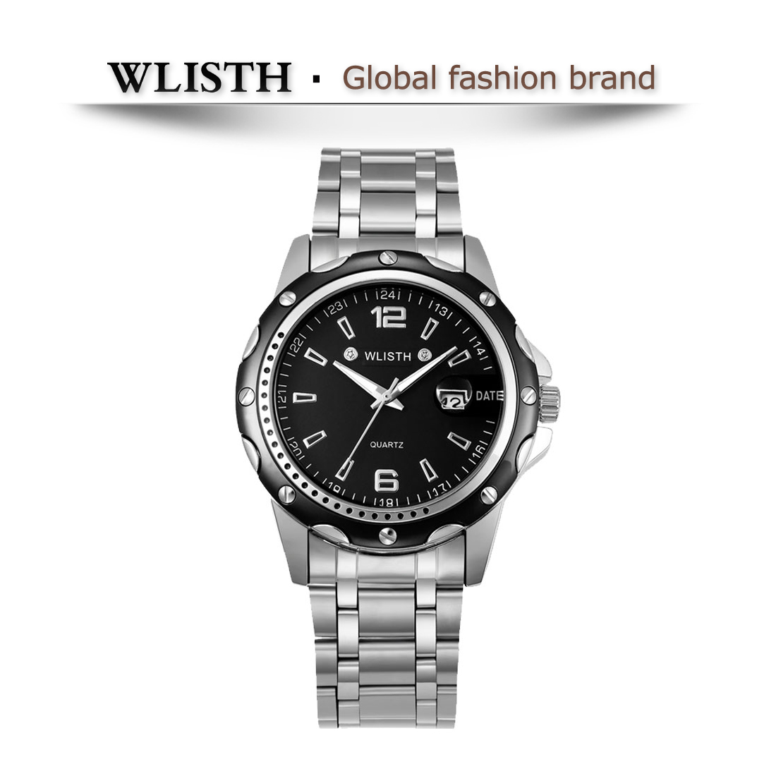 WLISTH watch for men Quartz Casual Waterproof Calendar Luminous Fashion Luxury watches gift boyfriend Metal strap [504]