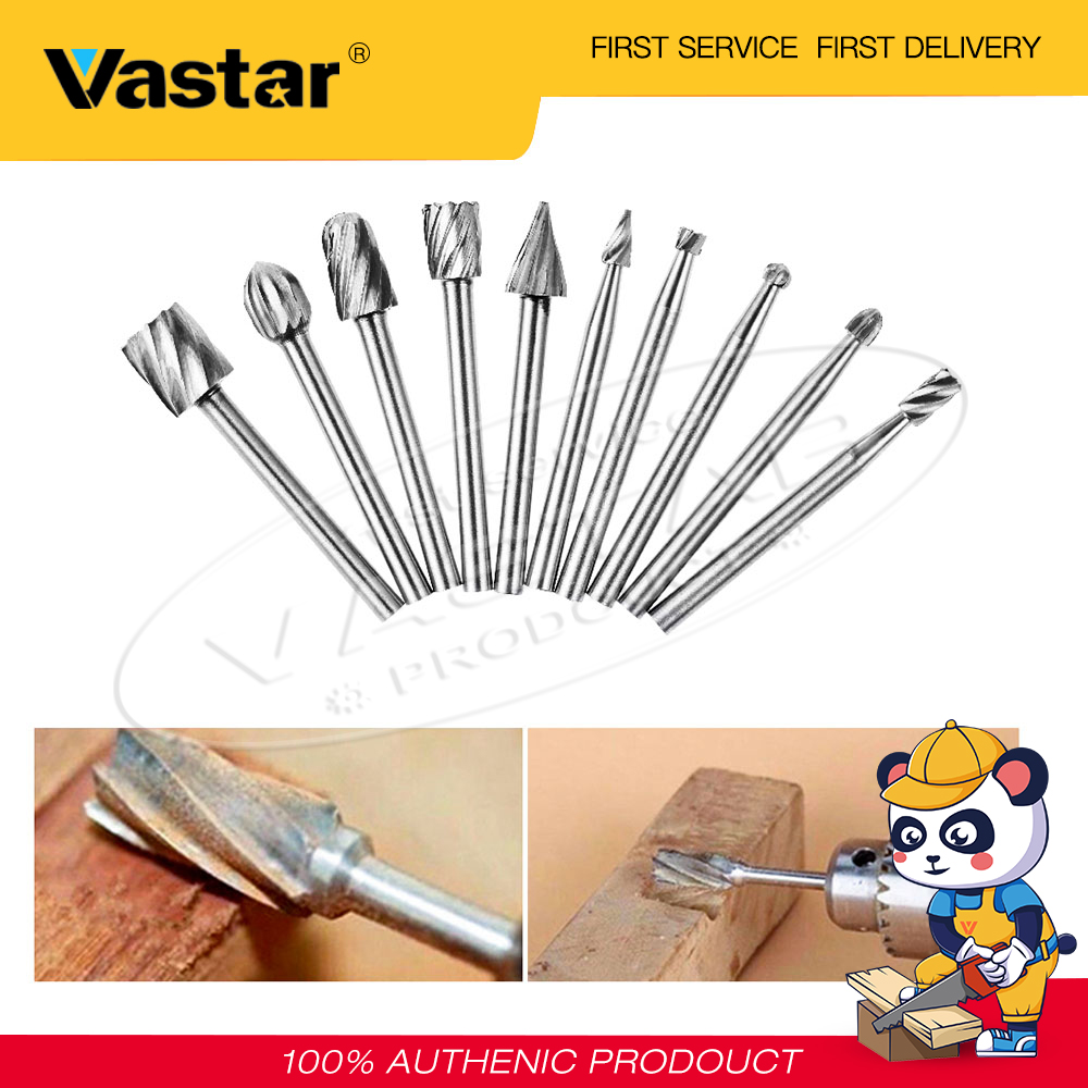 Vastar 10pcs HSS Rotary Router Drill Bit Set Burr Tools Wood Drill