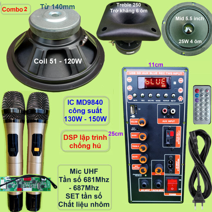Mạch loa kéo 3 tấc đơn IC MD9840 130W – 150W DSP lập trình chống hú, nguồn xung