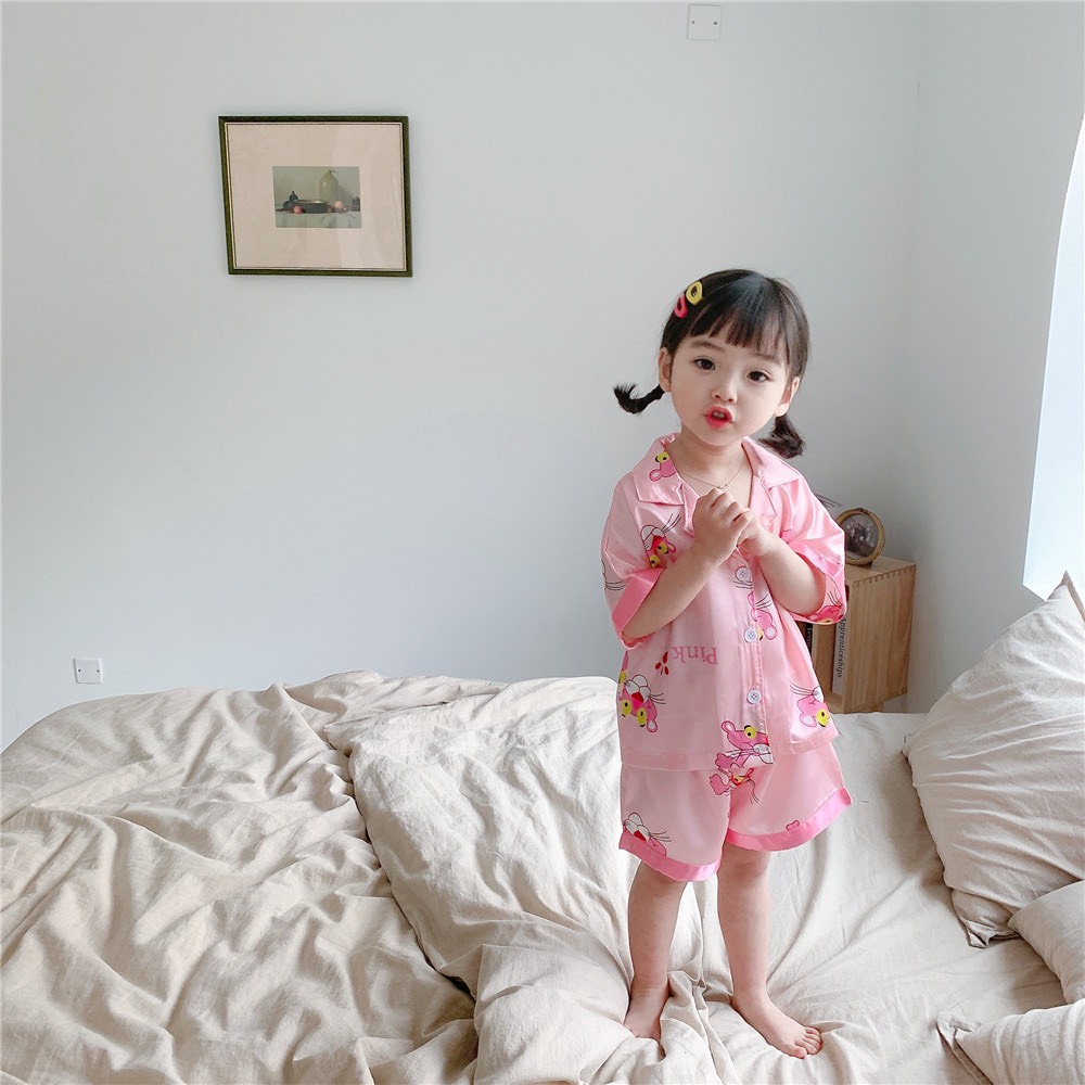 Bộ Pizama Lụa Hàn Cộc Tay Mềm Mịn Cho Bé Trai/Bé Gái
