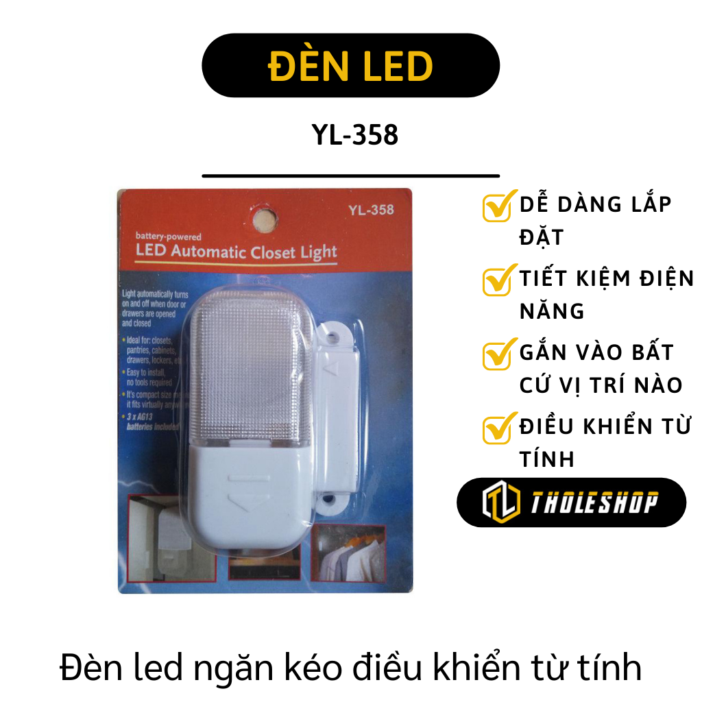 Đèn led cảm ứng - Đèn từ tính, cảm biến chuyển động - Đèn gắn ngăn tủ, cốp xe tự động sáng khi mở cửa