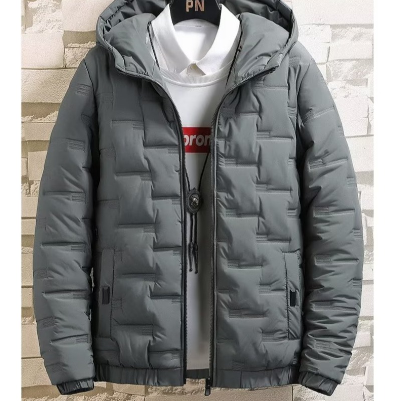 KYUSHUAD Men's black hooded thickened warm down jacket Solid color zippered casual cotton jacket