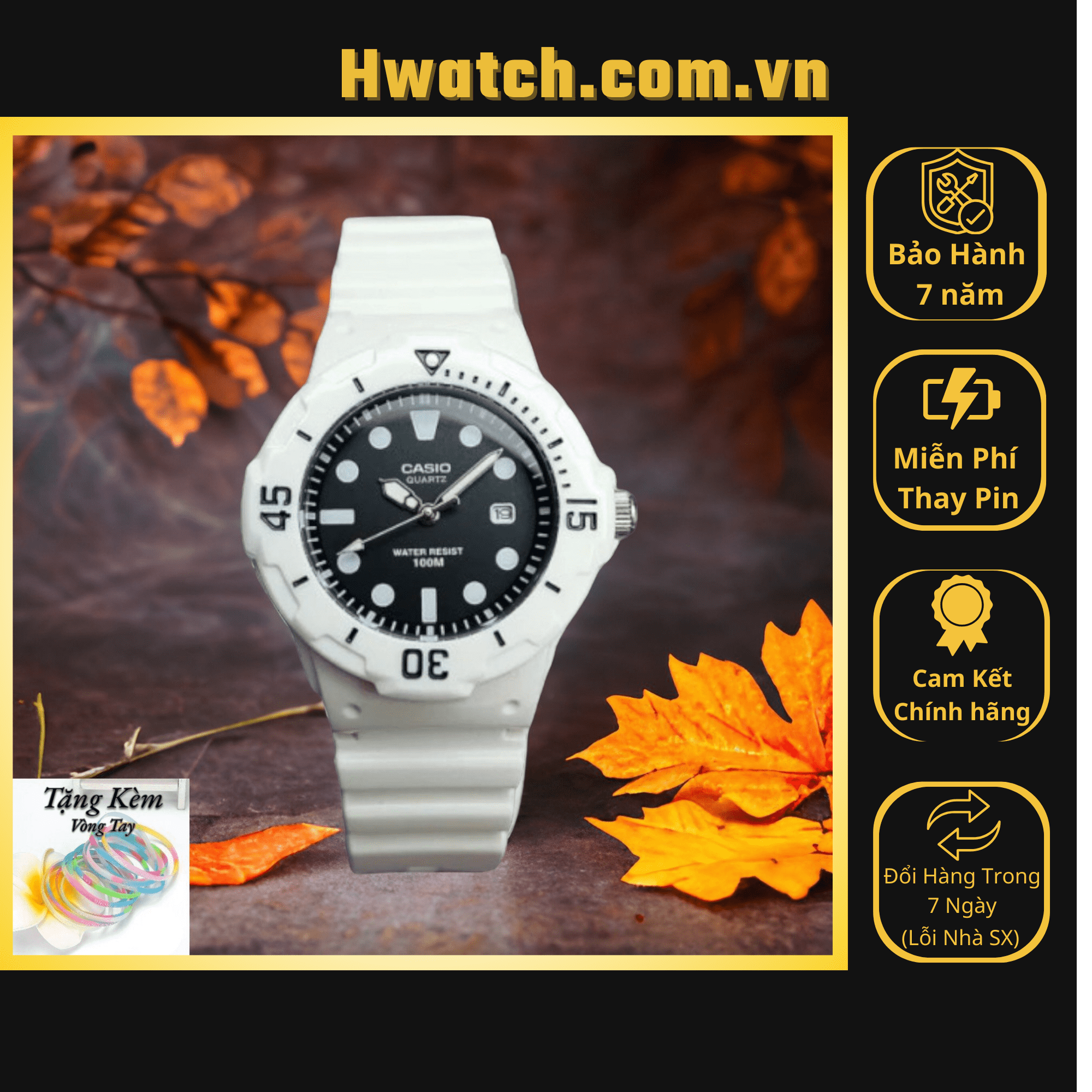 Đồng hồ nữ casio pin lrw-200h-1evdf dây nhựa trắng mặt đen