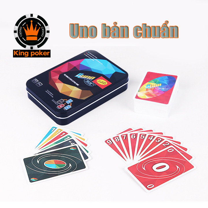 Bài Uno nylon trắng bản chuẩn 112 lá kèm hộp thiếc cao cấp