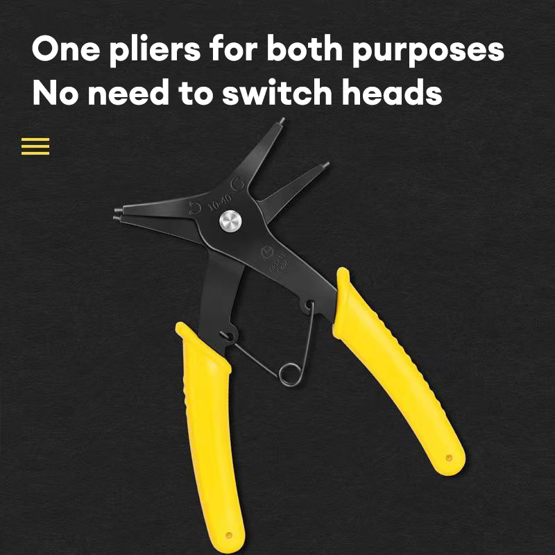 Dual purpose snap ring pliers, two in one, internal and external snap ring signature spring disassembly and assembly retaining ring pliers, internal and external snap ring pliers, dual purpose retaining ring pliers