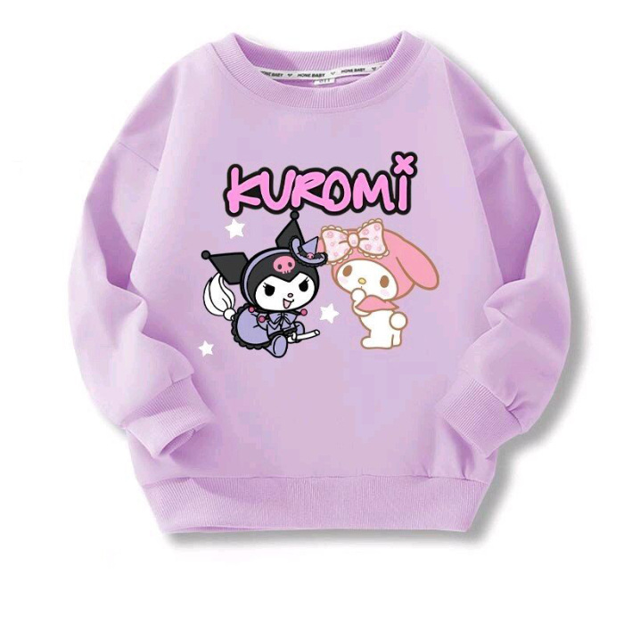 YA ZHOU LONG Girls' Kuromi Long Sleeve Crewneck Sweatshirt Children's cute cartoon tops