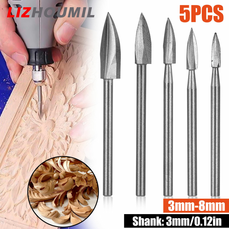 LIZHOUMIL 5 Pcs Wood Carving Engraving Drill Bit Rotary Tools Kit DIY Woodworking Drill Accessories For Wood Carving Enthusiasts