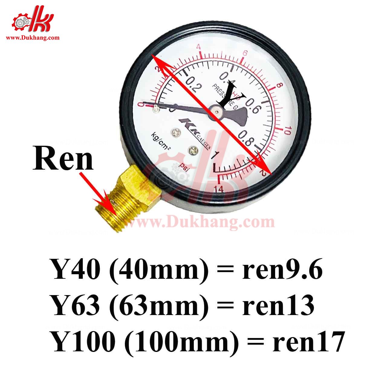 Đồng hồ đo áp suất hơi mặt 63mm/ mặt 100mm/ mặt 150mm -Đồng hồ áp suất KKGauge chân đứng