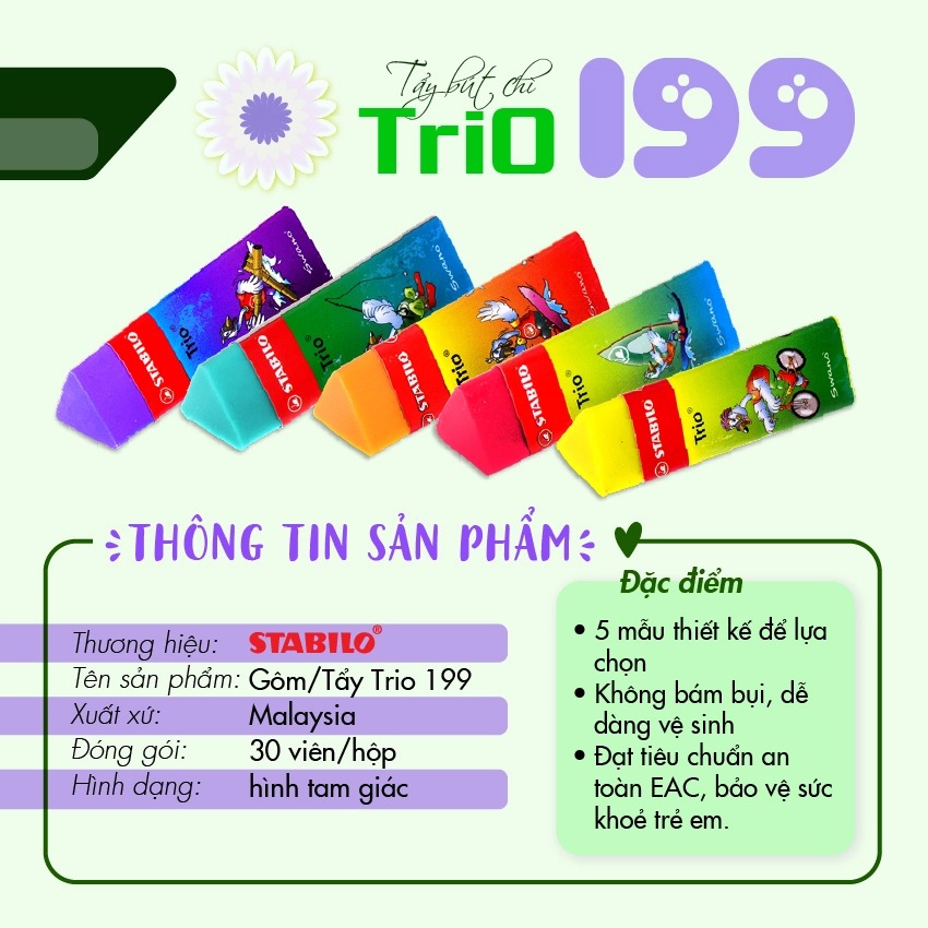 Bộ 2 tẩy STABILO Trio (nhiều màu) ER199-C2