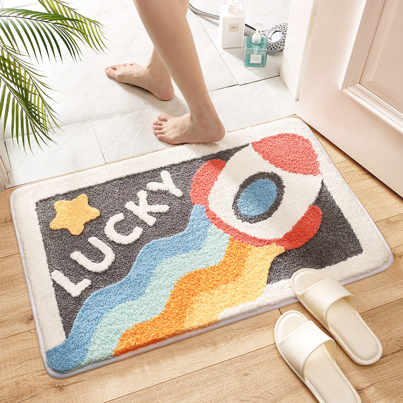 Non slip carpet at the entrance of the bathroom, absorbent floor mat in the bathroom, machine washable cartoon entrance mat by the bedside of the household bedroom