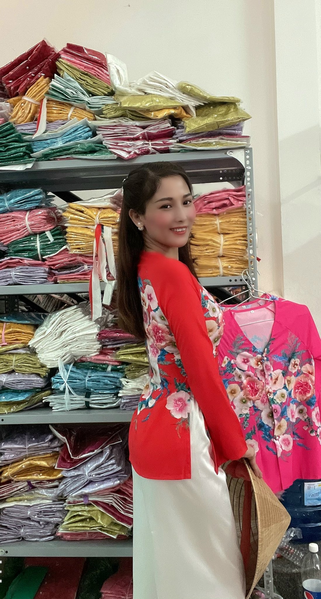 ÁO BÀ BA LỤA IN HOA XINH