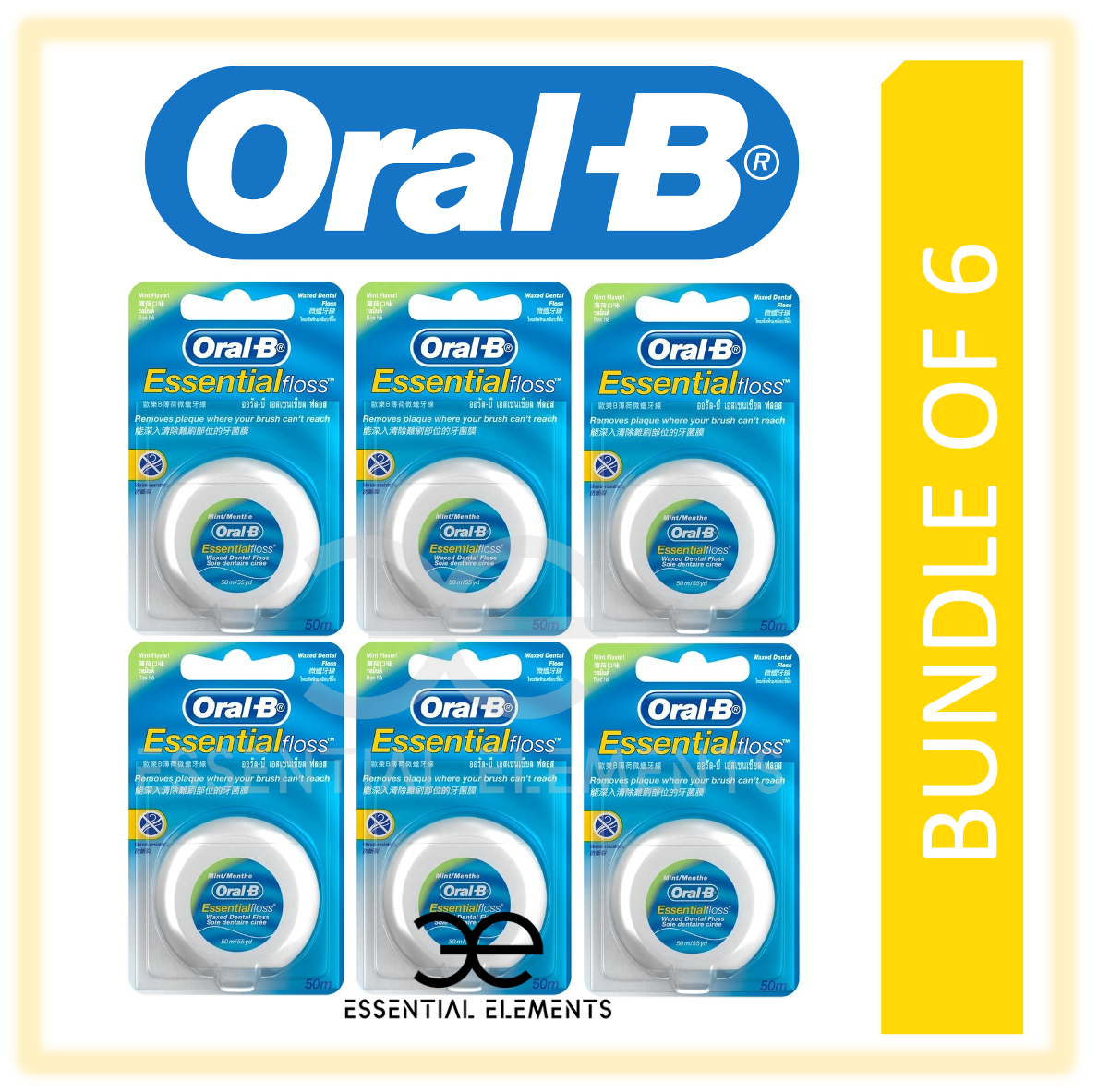 ORAL B [BUNDLE OF 6] ESSENTIAL DENTAL FLOSSFLOSSING 50M WAXED MINT