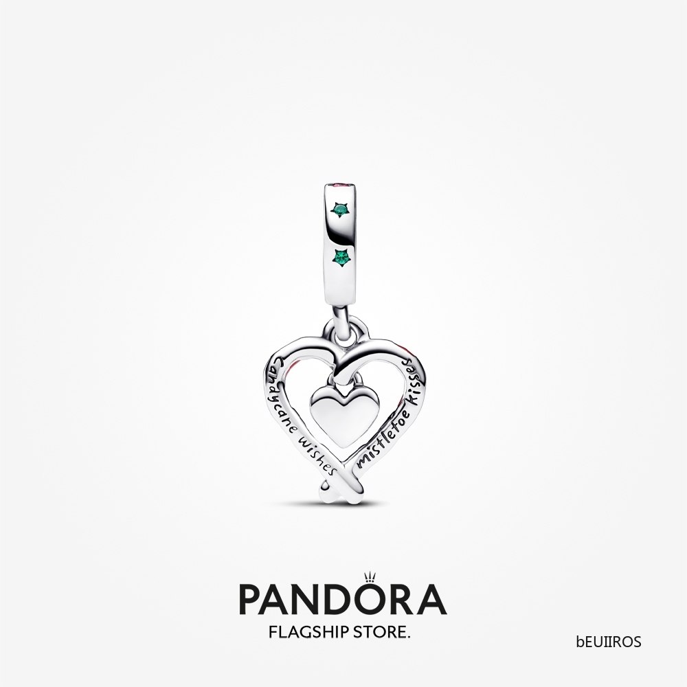 2023 New Pandora Double Candy Cane Heart Christmas Dangle Charm