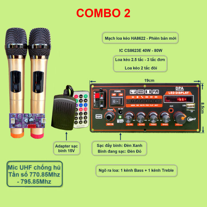 Mạch loa kéo HA8622 ngang kèm micro
