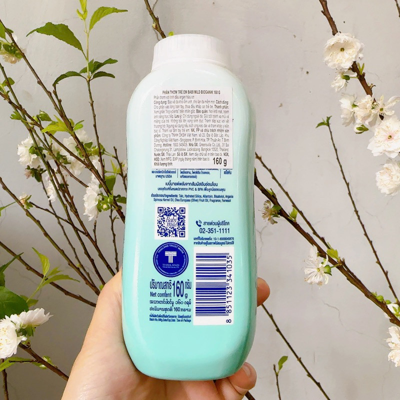 Phấn rôm cho bé Babi Mild Thái Lan phấn thơm cho trẻ sơ sinh 160g
