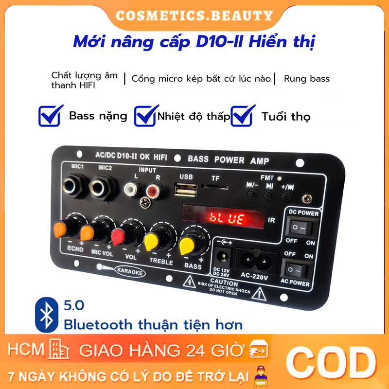 Mạch loa D10 Bluetooth 5.0 hát Karaoke công suất lớn 120w, 12V/24V/220V lắp loa kéo, chế loa (Tặng kèm đủ phụ kiện)